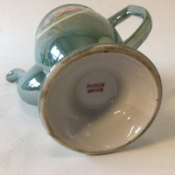 Vintage Victorian Couple Iridescent Porcelain Tea Set Luster Japan Blue Teapot - Picture 16 of 16